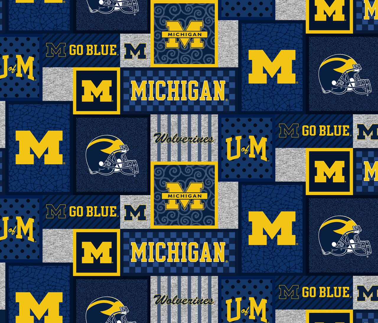 Sykel Enterprises-University of Michigan Fleece Fabric-Michigan Wolverines College Patch Fleece Blanket Fabric-Sold by the yard